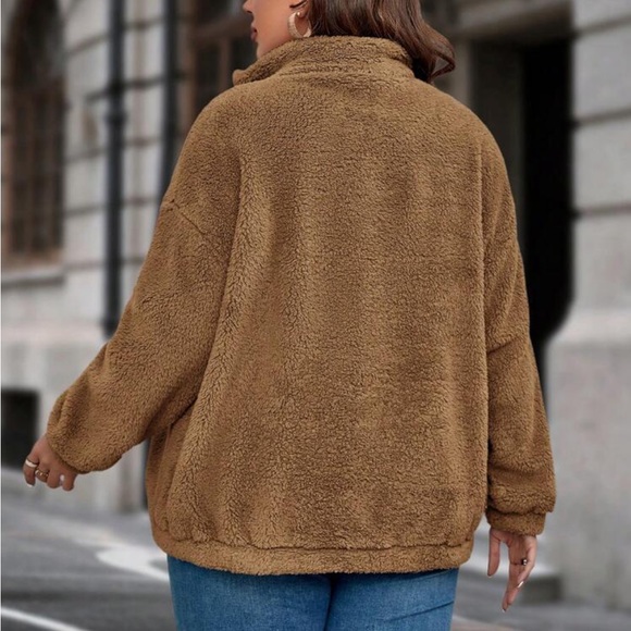 Plus size cost zip up teddy jacket - Picture 12 of 16